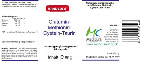 Glutamin - Methionin - Cystein - Taurin - 60 Kapseln