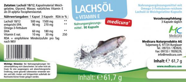 Lachsöl + Vitamin E - 90 Kapseln